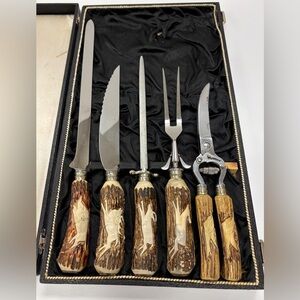 Vintage Anton Wingen Jr “Othello” Set of 5 Carving Knives with Stag Horn Handles